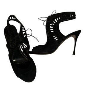 Sergio Rossi black suede leather birdcage balconette high heeled shoes 40 9